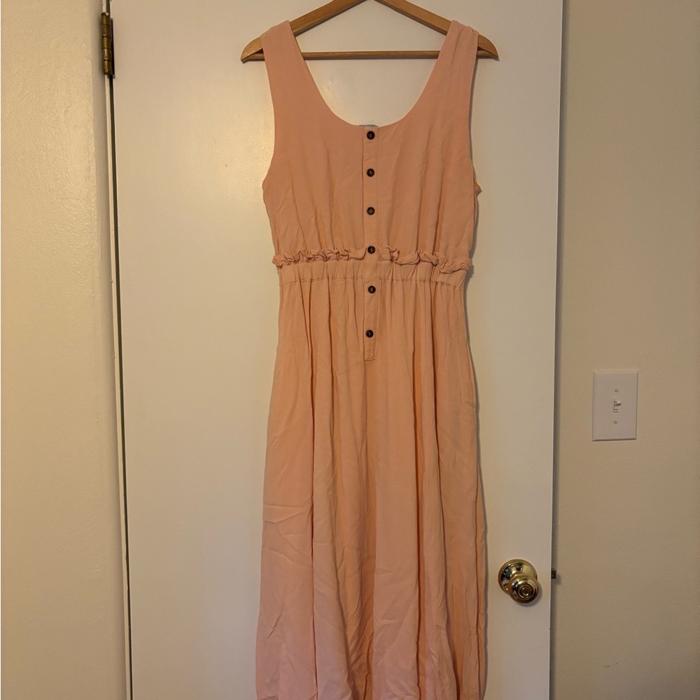 Hayden Peach Button-Front Midi Dress